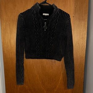 LA Hearts Dark Gray Ribbed Women's Crop Sweater